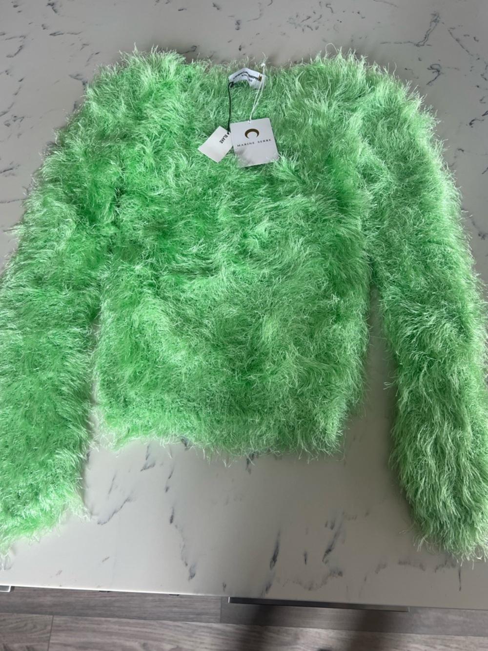 Marine Serre Neon Green Eyelash Knit Sweater